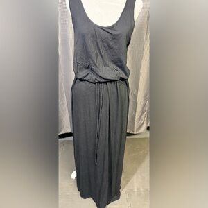 Black knit tank dress with drawstring waist - floor length